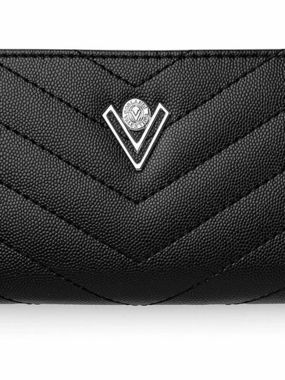 Valentino Orlandi Black Quilted Wallet with Silver V-Logo